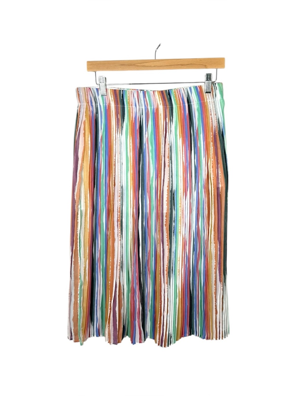 Zara Rainbow Striped Pleated Midi Skirt Accordion Side Slit Size M